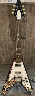 Epiphone - Limited Edition Jimi Hendrix ''Love Drops'' Flying V Electric Guitar with Hardshell Case - Ebony